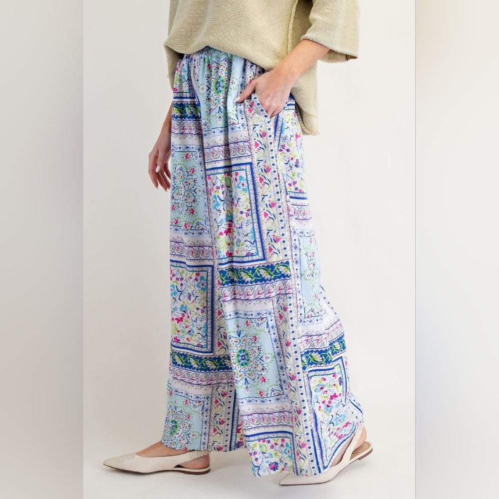 Easel Multicolor Bohemian Wide-Leg Pants